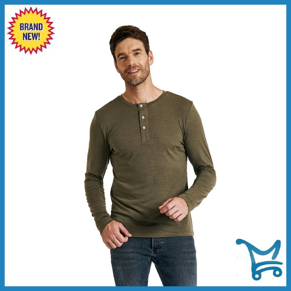 Men's Merino Wool Henley Long Sleeve Athletic Shirt for Travel Running